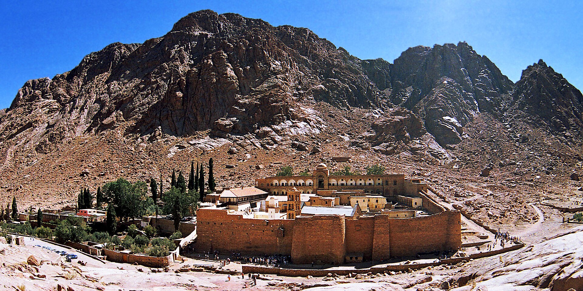 Full view of Saint Catherine's Monastery below the mountains
